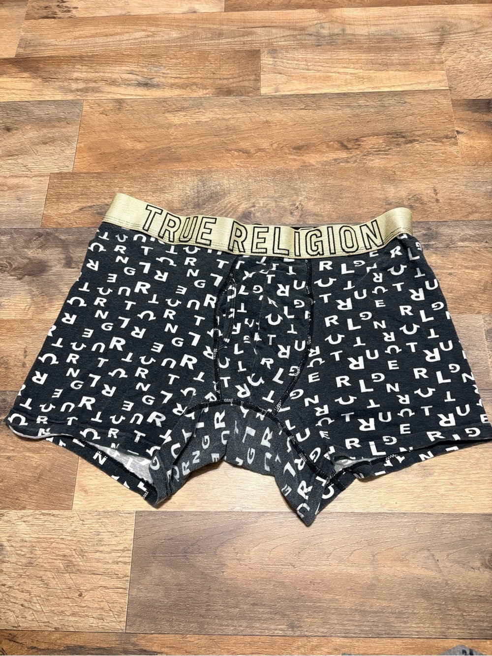 True Religion Boxer Briefs | Size Large | Black Logo Print Stretch Cotton |